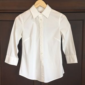 J Crew 3/4 Sleeve White Button Down Shirt